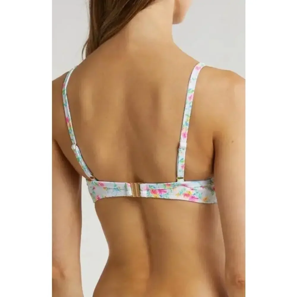 Kulani Kinis Ditzy Floral Ribbed Underwire Swim Bikini Top Size S